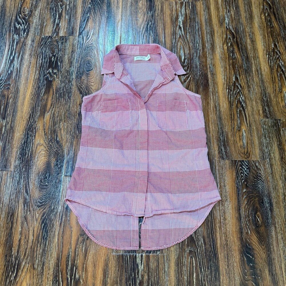 Faded Glory Pink Red Gingham Sleeveless Button-Down Shirt